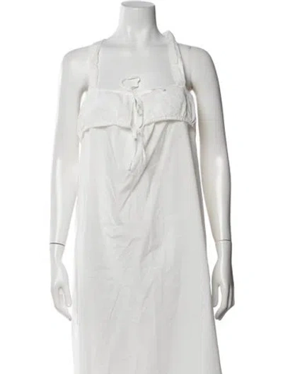 Pre-owned Deiji Studios Tie Neck Midi Length Dress In White