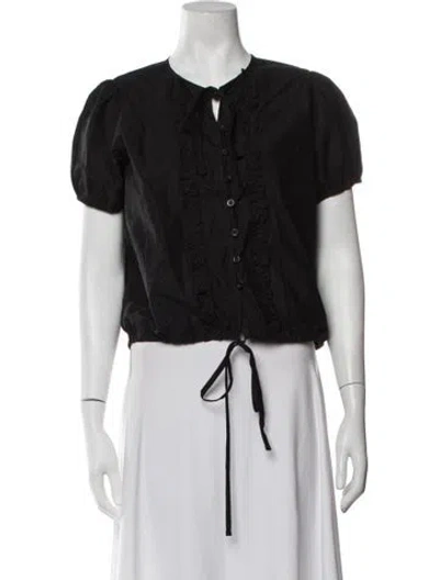 Pre-owned Deiji Studios Tie Neck Short Sleeve Top In Black