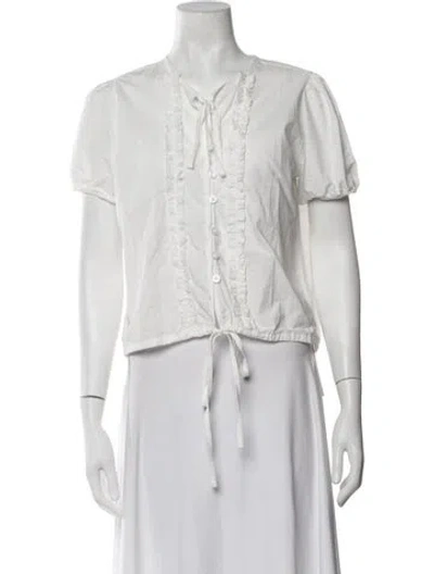 Pre-owned Deiji Studios Tie Neck Short Sleeve Top In White