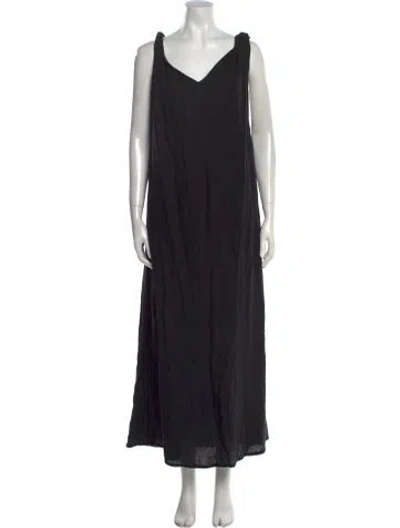 Pre-owned Deiji Studios V-neck Long Dress In Black