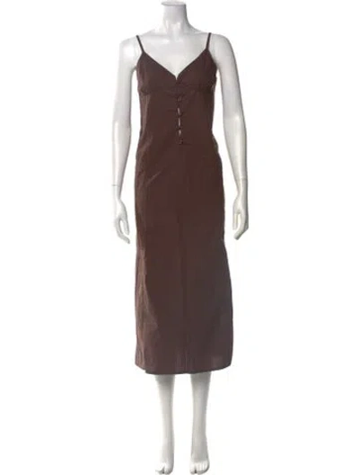 Pre-owned Deiji Studios V-neck Long Dress In Brown