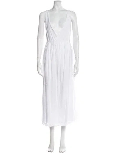 Pre-owned Deiji Studios V-neck Long Dress In White