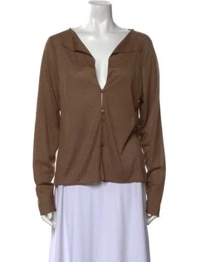 Pre-owned Deiji Studios V-neck Long Sleeve Blouse In Brown