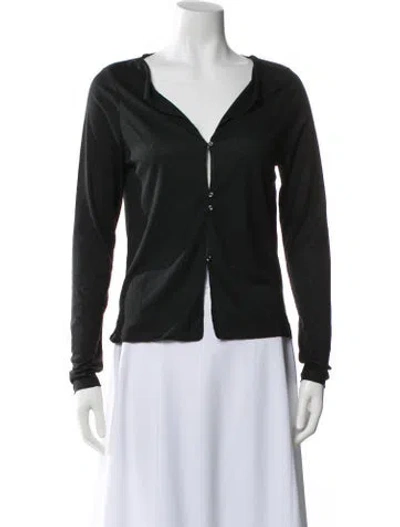 Pre-owned Deiji Studios V-neck Long Sleeve Button-up Top In Black