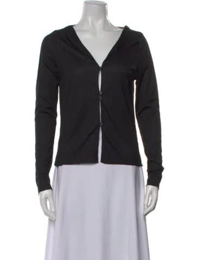 Pre-owned Deiji Studios V-neck Long Sleeve Button-up Top In Black