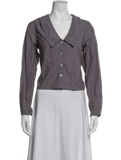 Pre-owned Deiji Studios V-neck Long Sleeve Button-up Top W/ Tags In Purple