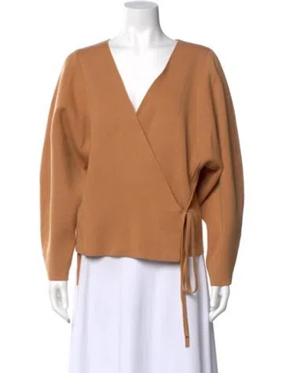 Pre-owned Deiji Studios V-neck Long Sleeve Top In Brown