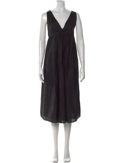 Pre-owned Deiji Studios V-neck Midi Length Dress In Black