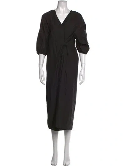 Pre-owned Deiji Studios V-neck Midi Length Dress In Black