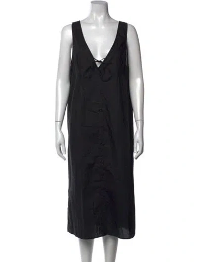 Pre-owned Deiji Studios V-neck Midi Length Dress In Black