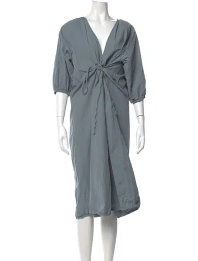 Pre-owned Deiji Studios V-neck Midi Length Dress In Blue