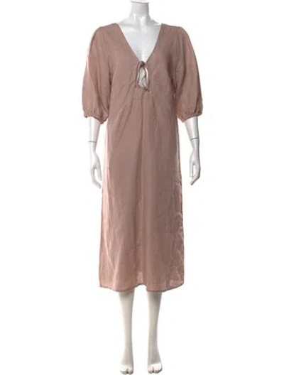 Pre-owned Deiji Studios V-neck Midi Length Dress In Pink