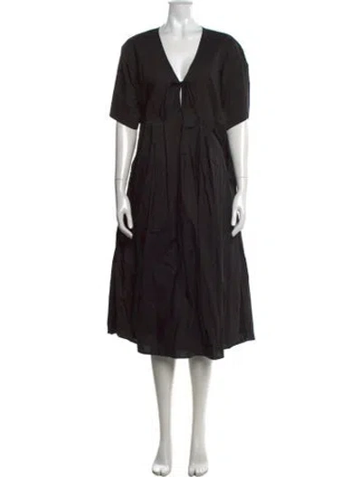 Pre-owned Deiji Studios V-neck Midi Length Dress W/ Tags In Black