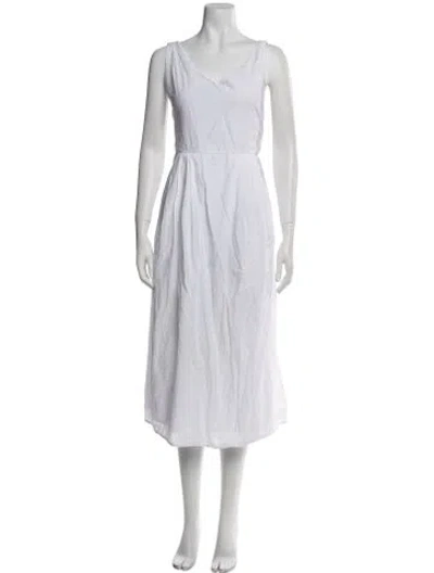 Pre-owned Deiji Studios V-neck Midi Length Dress In White