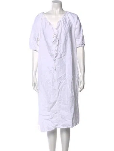 Pre-owned Deiji Studios V-neck Midi Length Dress In White