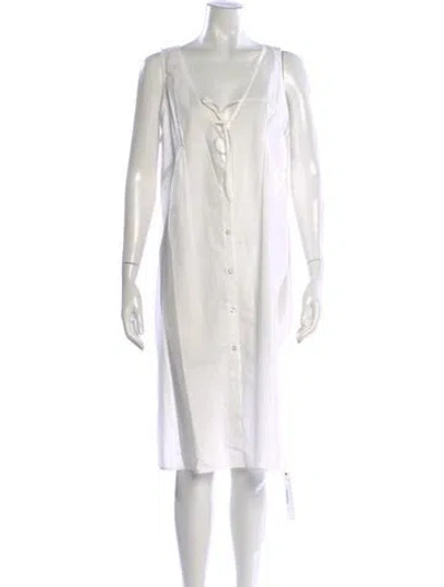Pre-owned Deiji Studios V-neck Midi Length Dress In White