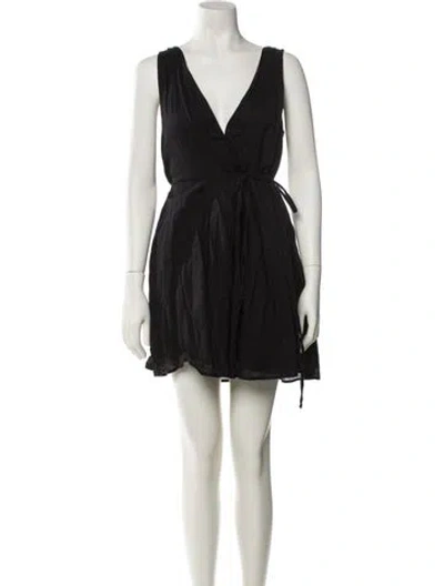 Pre-owned Deiji Studios V-neck Mini Dress In Black