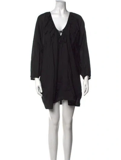 Pre-owned Deiji Studios V-neck Mini Dress In Black