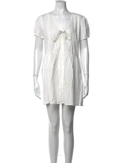 Pre-owned Deiji Studios V-neck Mini Dress In Neutrals