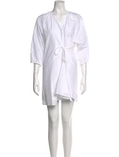 Pre-owned Deiji Studios V-neck Mini Dress In White