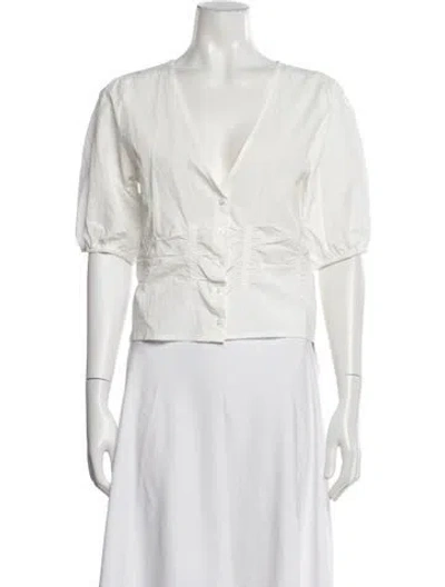 Pre-owned Deiji Studios V-neck Short Sleeve Blouse In White