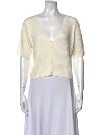 Pre-owned Deiji Studios V-neck Short Sleeve Button-up Top In Neutrals