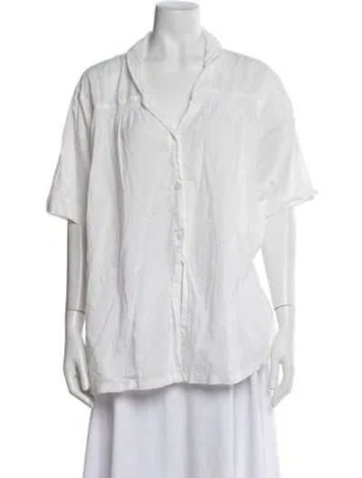 Pre-owned Deiji Studios V-neck Short Sleeve Button-up Top In Neutrals