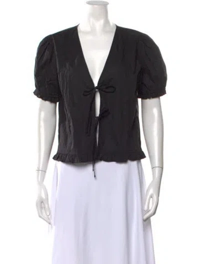 Pre-owned Deiji Studios V-neck Short Sleeve Crop Top In Black
