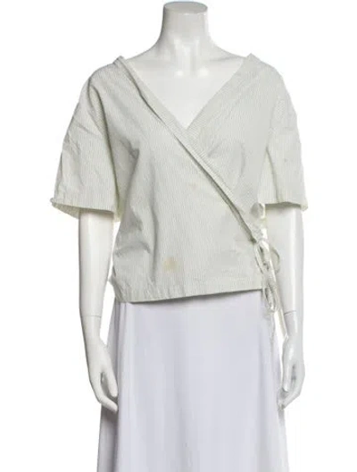 Pre-owned Deiji Studios V-neck Short Sleeve Crop Top In White