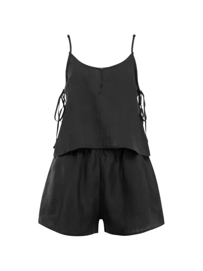 Deiji Studios V-neck Side-tie Top And Shorts Set (set Of Two) In Black