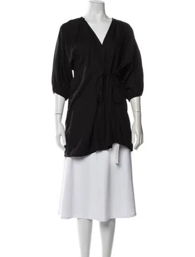 Pre-owned Deiji Studios V-neck Three-quarter Sleeve Blouse In Black