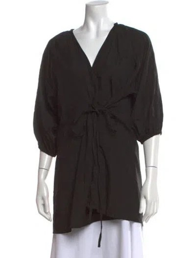 Pre-owned Deiji Studios V-neck Three-quarter Sleeve Top W/ Tags In Black