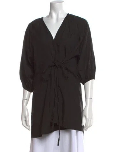 Pre-owned Deiji Studios V-neck Three-quarter Sleeve Top W/ Tags In Black