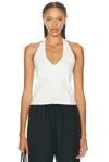 Deiji Studios Linen-blend Jersey Wrap Halter Top In White