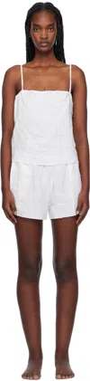 Deiji Studios White Babylock Linen Pyjama Set In White