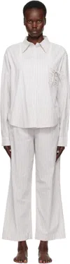 Deiji Studios White Pocket Pyjama Set In Lake Stripe