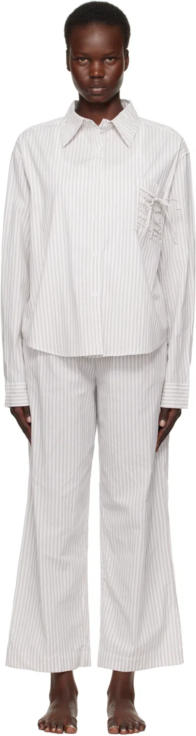 Deiji Studios White Pocket Pyjama Set In Lake Stripe