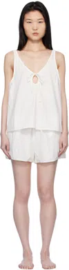 Deiji Studios White U Shape Cotton Tank Top & Shorts Set In White