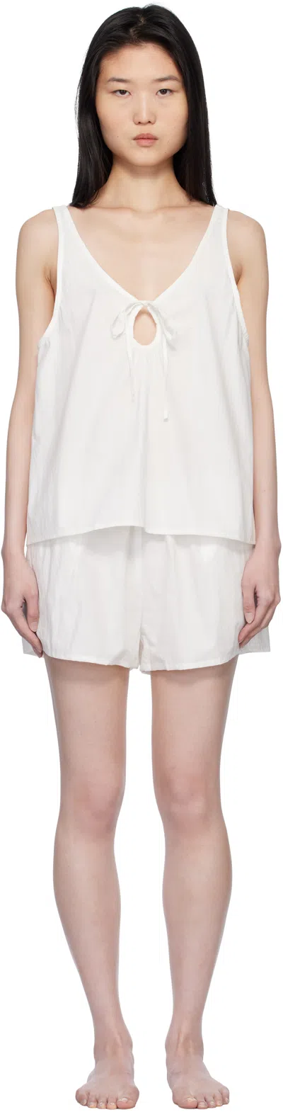 Deiji Studios White U Shape Cotton Tank Top & Shorts Set