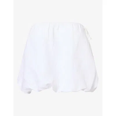 Deiji Studios Womens  Bubble Drawstring Linen Top In White