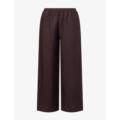 Deiji Studios Womens  Ease Stripe Linen Trousers In Brown Black Stripe