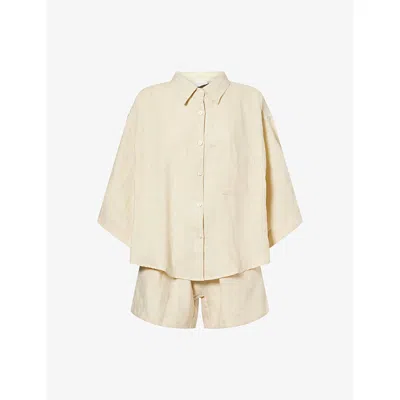 Deiji Studios Womens Oat 03 Relaxed Linen Shirt And Shorts Set Xs In Multi