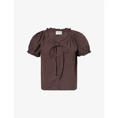 Deiji Studios Womens Sepia Scoop-neck Short-sleeve Cotton Top Xs In Brown