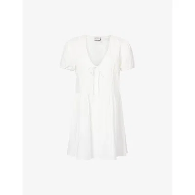 Deiji Studios Womens White Texture V-neck Short-sleeve Cotton Mini Dress Xs