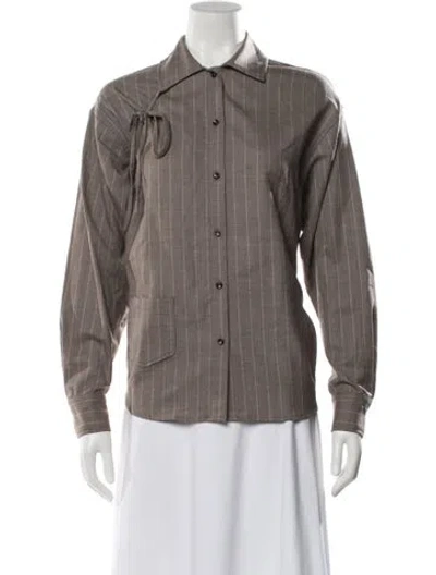 Pre-owned Deiji Studios Wool Striped Button-up Top In Gray