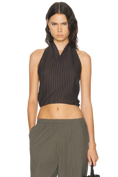 Deiji Studios Wrap Halter Top In Brown Grey Stripe