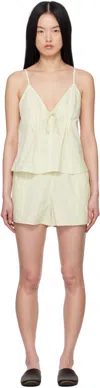 Deiji Studios Yellow Placket Pyjama Set In Butter Stripe