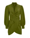 Deity Deep V Draped Mini Dress In Olive In Multi