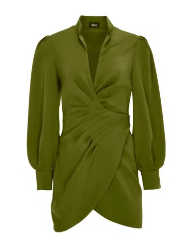 DEITY DEEP V DRAPED MINI DRESS IN OLIVE