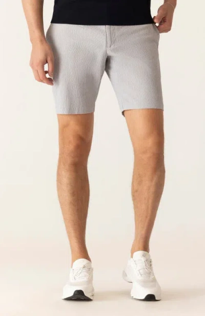 Deke Galaxy Bermuda Flat Front Cotton Seersucker Shorts In Green